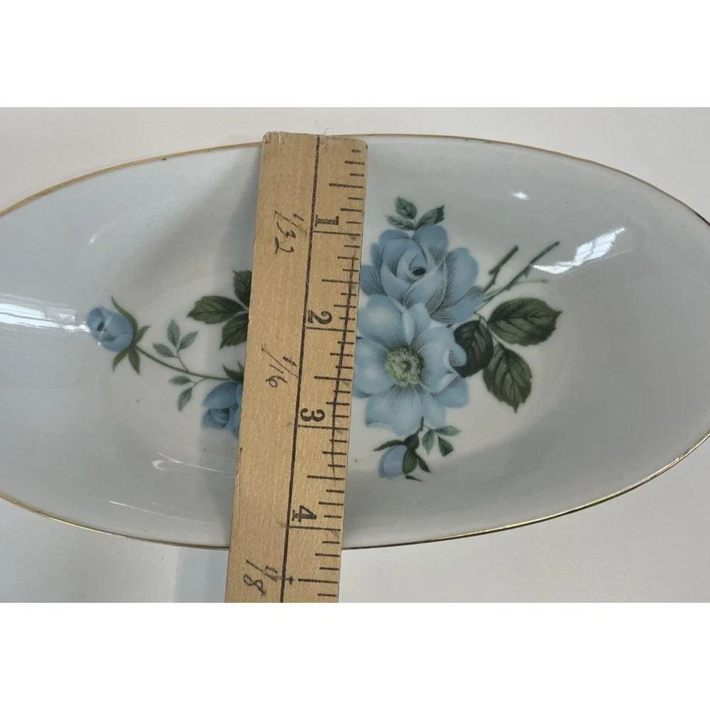 Tilso Japan Vintage Butter Dish Trinket Dish Shades of Blue Roses - Picture 15 of 16